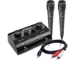Karaoke set - Vonyx AV430B - Microfoons, mixer en kabel voor telefoon, tablet of laptop - Maak van je eigen stereo set een karaoke set! - Zwart