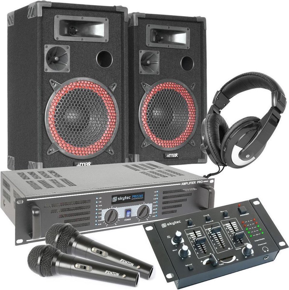Complete 500W DJ Set - Boxen, Versterker, Mixer, Koptelefoon, Microfoon en  kabels | bol.com