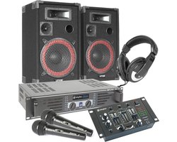 Complete 500W DJ Set - Boxen, Versterker, Mixer, Koptelefoon, Microfoon en kabels