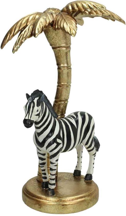 SVJ HomeKandellar Kaarsenhouder Zebra sculptuur retro goud, zwart en wit - 15 x 15 x 26,3 cm - Kaarsenstandaard