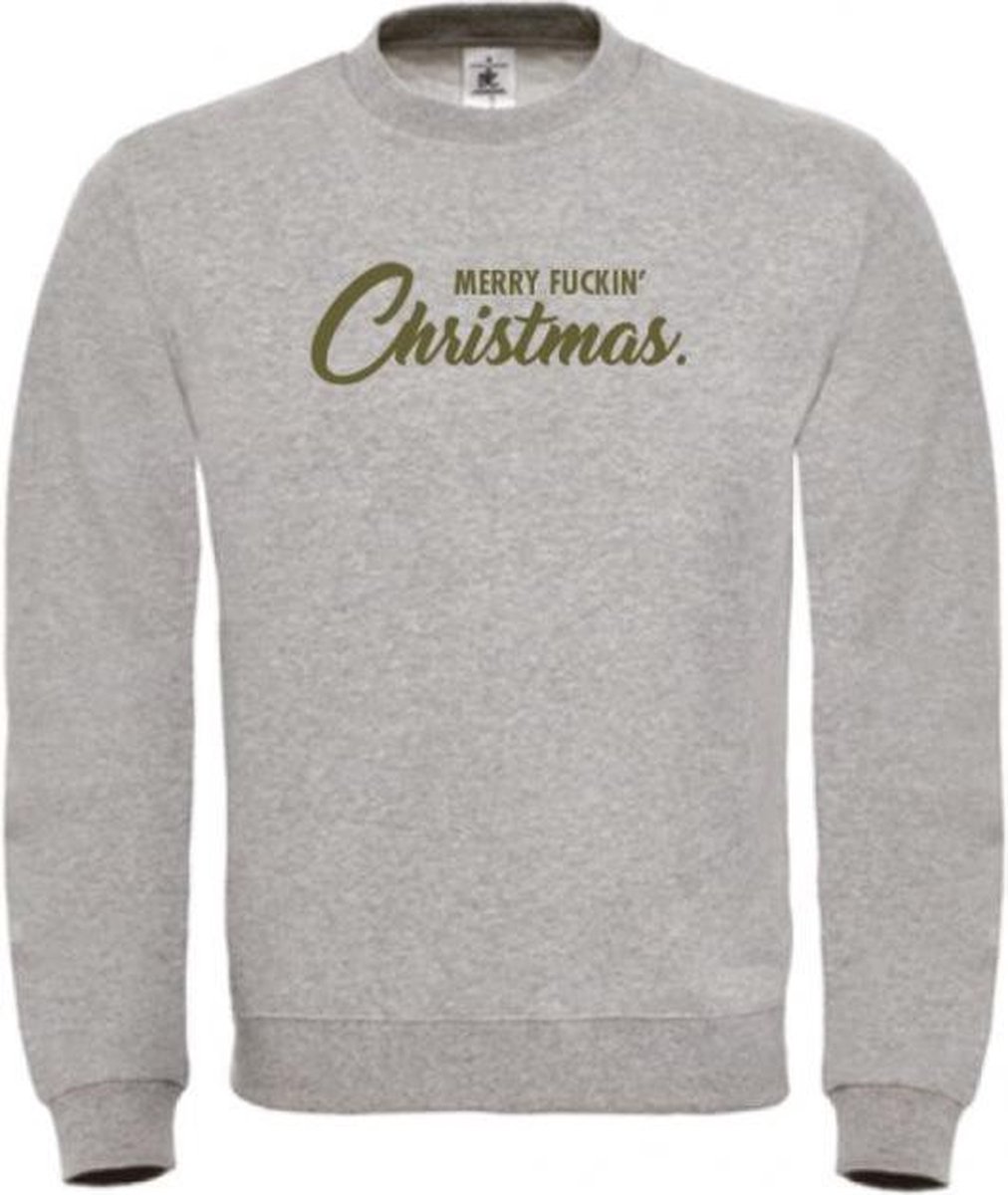 Foute kersttrui grijs S - Merry fuckin' Christmas - olijfgroen - soBAD. | Kersttrui soBAD. | kerstsweaters volwassenen | kerst hoodie volwassenen | Kerst outfit | Foute kerst truien