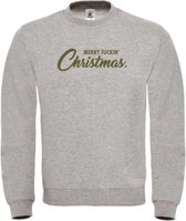 Kerst sweater grijs S - Merry fuckin' Christmas - olijfgroen - soBAD. | Kersttrui soBAD. | kerstsweaters volwassenen | kerst hoodie volwassenen | Kerst outfit | Foute kerst truien