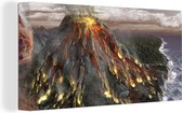 Canvas Schilderij Een illustratie van een luchtfoto van een vulkaanuitbarsting - 40x20 cm - Wanddecoratie