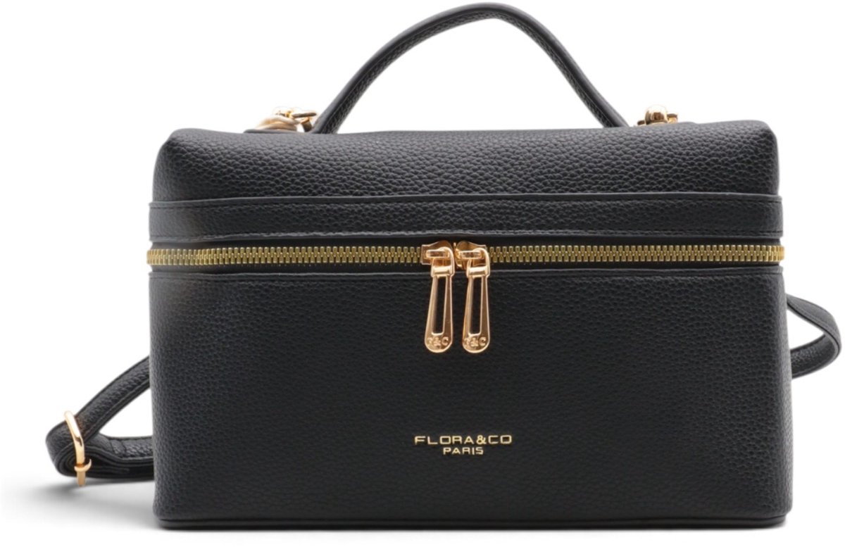 Flora&Co - GABBY - zacht kunstleer - handtas/crossbody dames tas - met lange instelbare draagriem - zwart