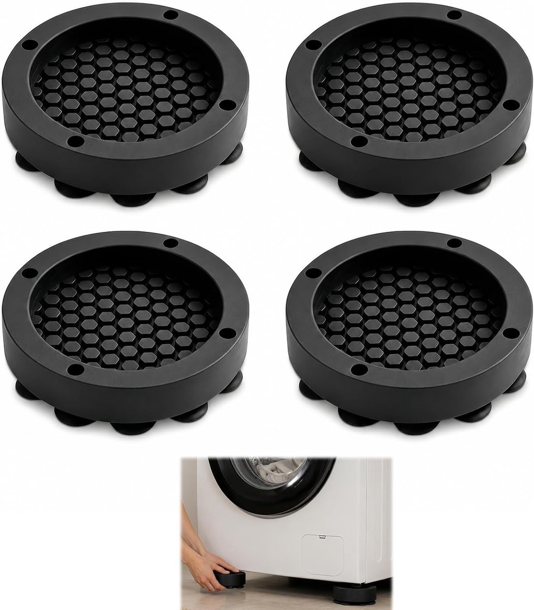 Anti-trillingspads voor wasmachine - 4 stuks rubber met 19 zuignappen - geluidsreductie, stabilisatie en antislip voor huishoudelijke apparaten