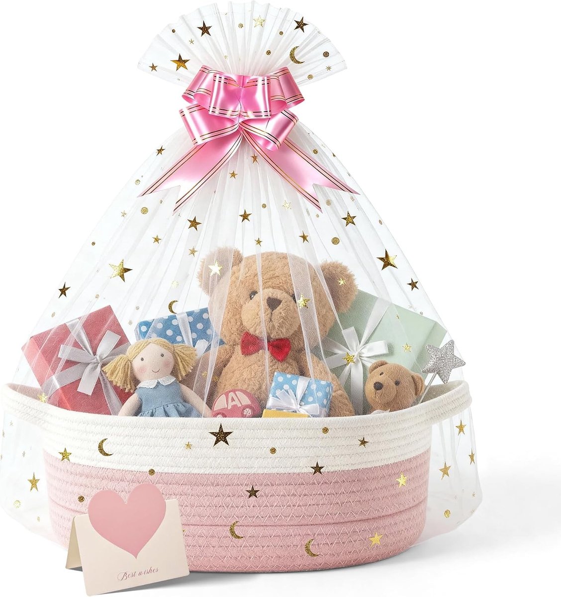 Lege Cadeaumand voor Diverse Gelegenheden, Inclusief Wenskaart en Strik, Ideaal voor Babyshowers, Verjaardagen en Feestdagen
