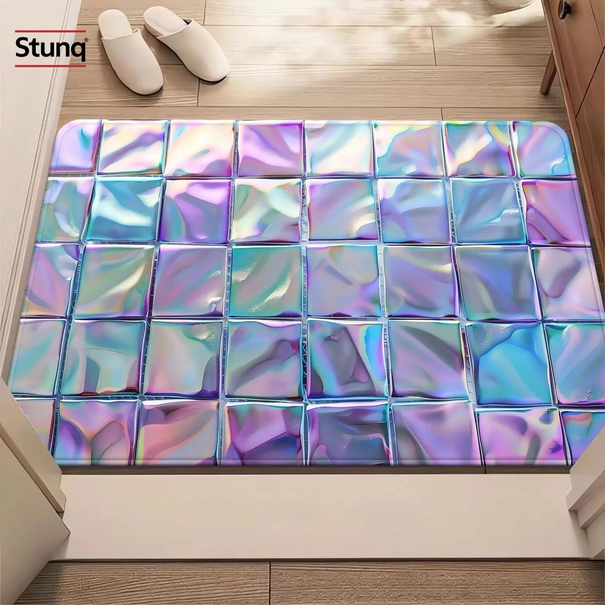 Stunq® Iriserende tegeldeurmat - paarsroze antislip vloermat - wasbaar binnen en buiten