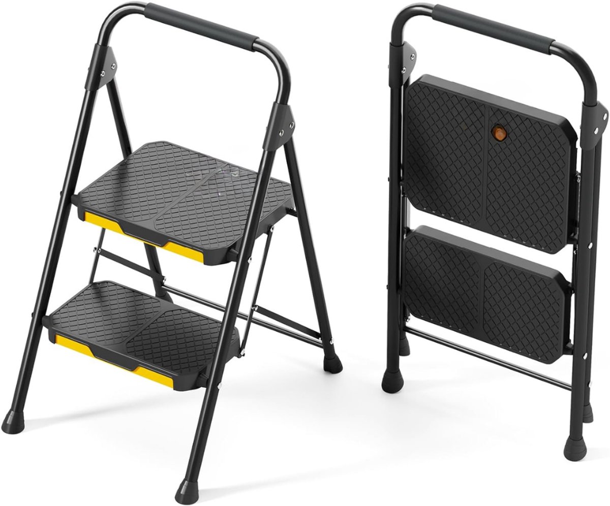 SP® Huishoudtrap - Huishoudladder Inklapbaar - Huishoudtrap 2-treden - Zwart - 56cm x 46cm x 81cm