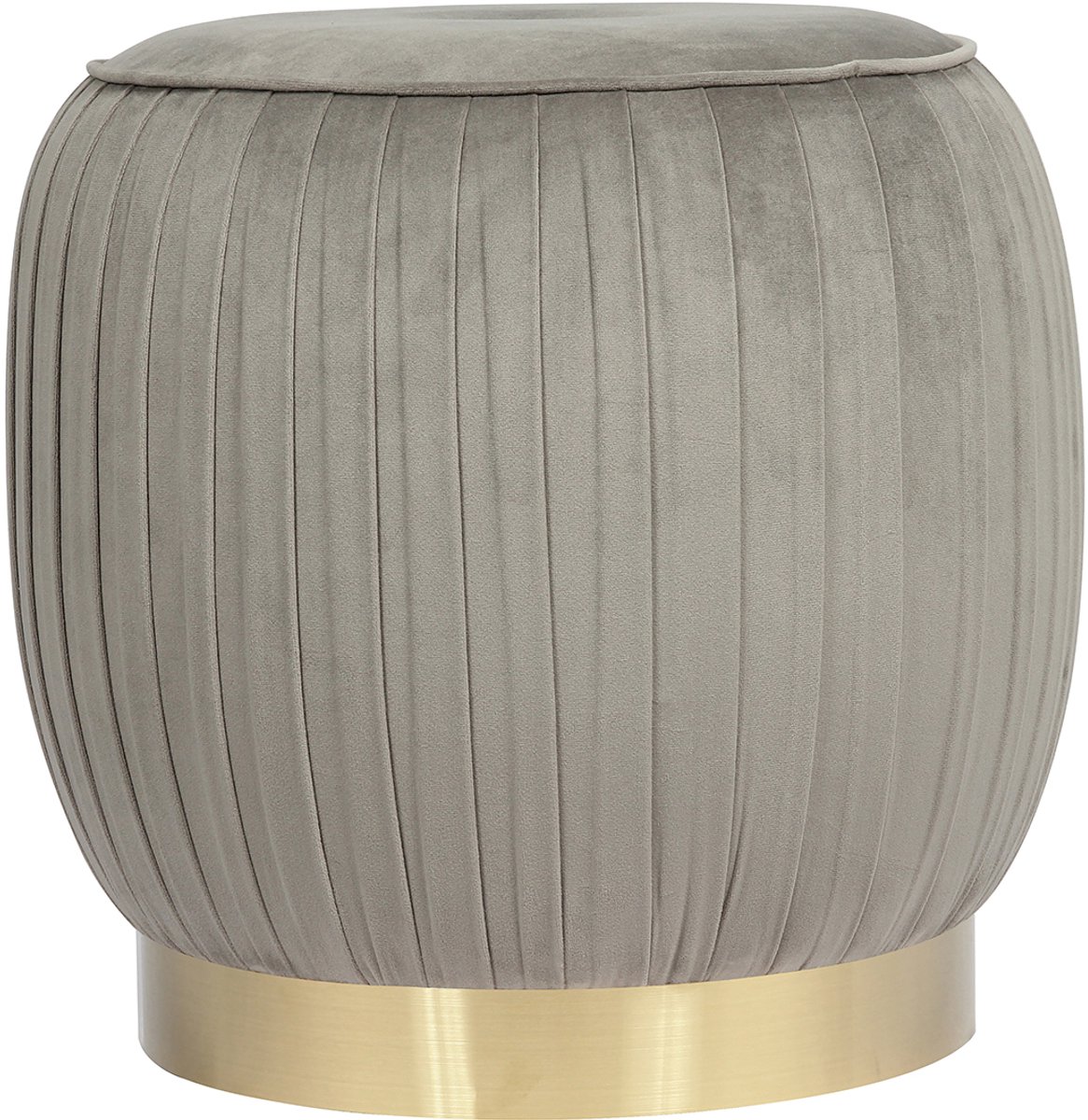 Padiro ronde poef Ø 43 x 42 cm - grijs - fluweel - siernaden en goudkleurige voet
