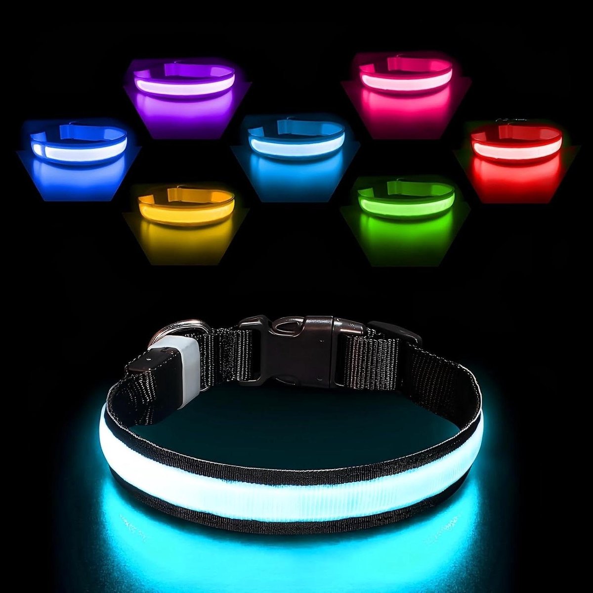 LED Hondenhalsband - Oplaadbare Halsband - Veilig Zichtbaar - 9 Verlichtingsmodi - Verstelbaar - Zwart