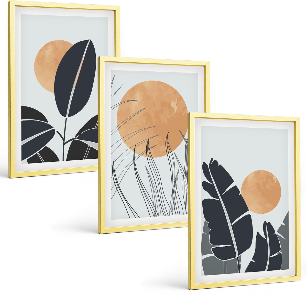 Coloray 3-Delige Schilderij Set - Close-Ups Van Tropische Bladeren - 40 x 40 cm En 40 x 60 cm - Muurdecoratie - Wanddecoratie - Slaapkamer
