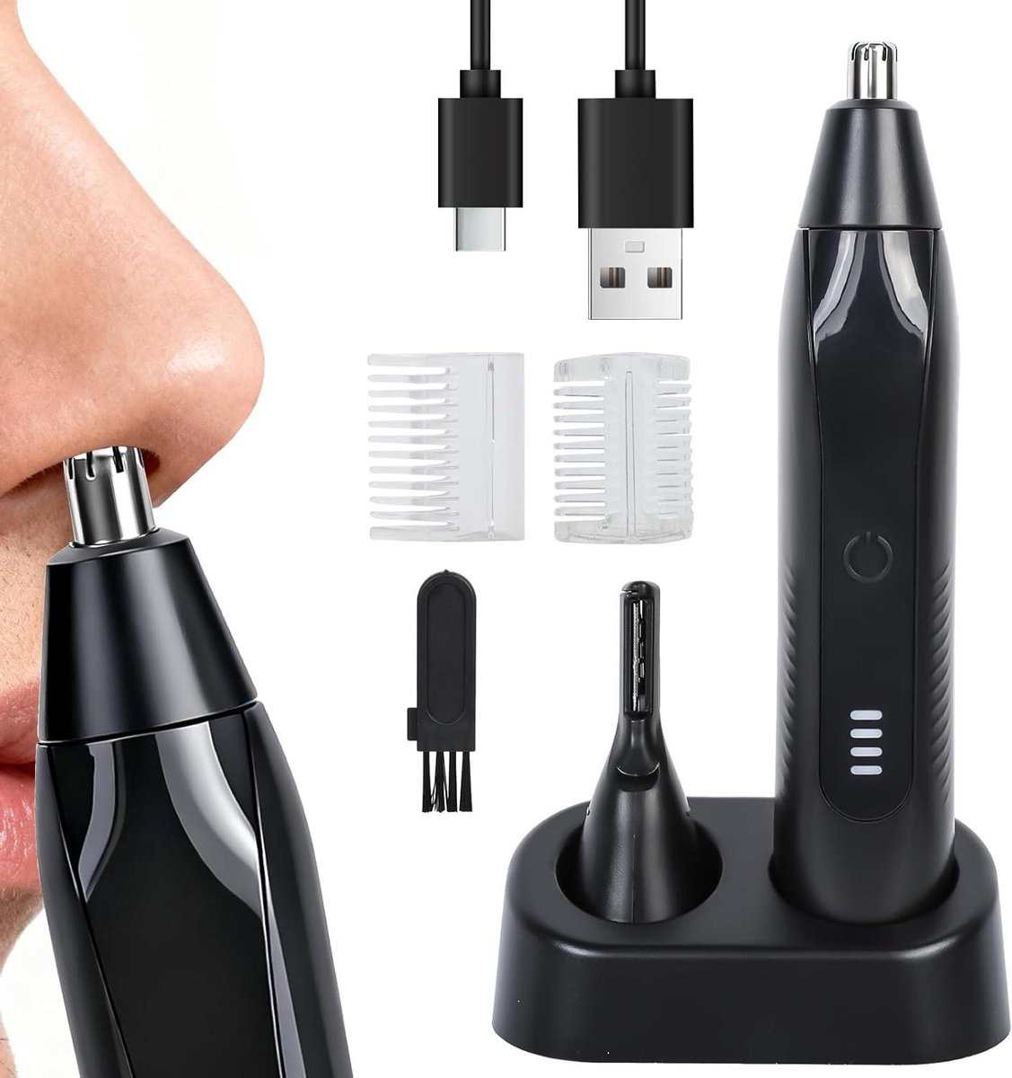 Neus en oor trimmer - Gezichtsverzorging apparaat - Persoonlijke verzorging - 2-in-1 functie - Compact ontwerp - Zwart
