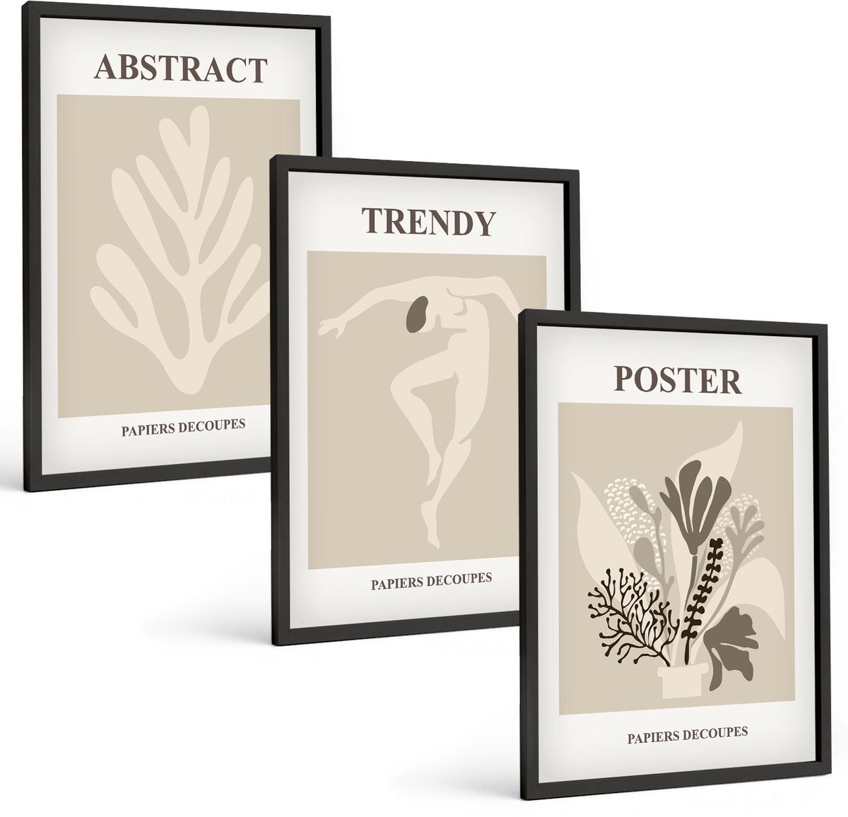 Coloray 3-Delige Schilderij Set - Plantenpatronen In Beige En Bruine Tinten - 40 x 60 cm - Moderne Wanddecoratie - Woonkamer - Stijlvolle Muurdecoratie
