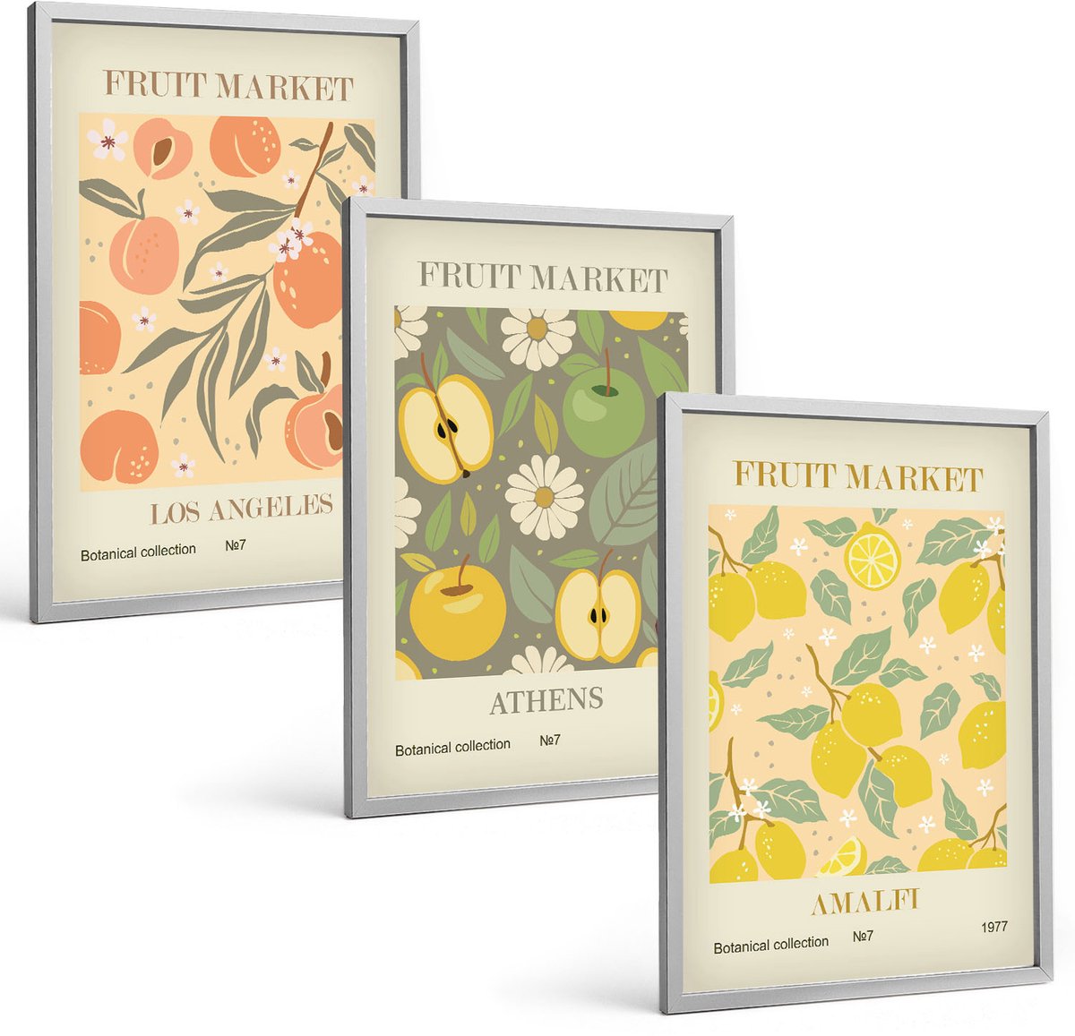 Coloray 3-Delige Schilderij Set - Posters Met Fruitmotieven In Retrostijl - 40 x 60 cm - Stijlvolle Muurdecoratie - Kantoor - Woonkamer Decoratie
