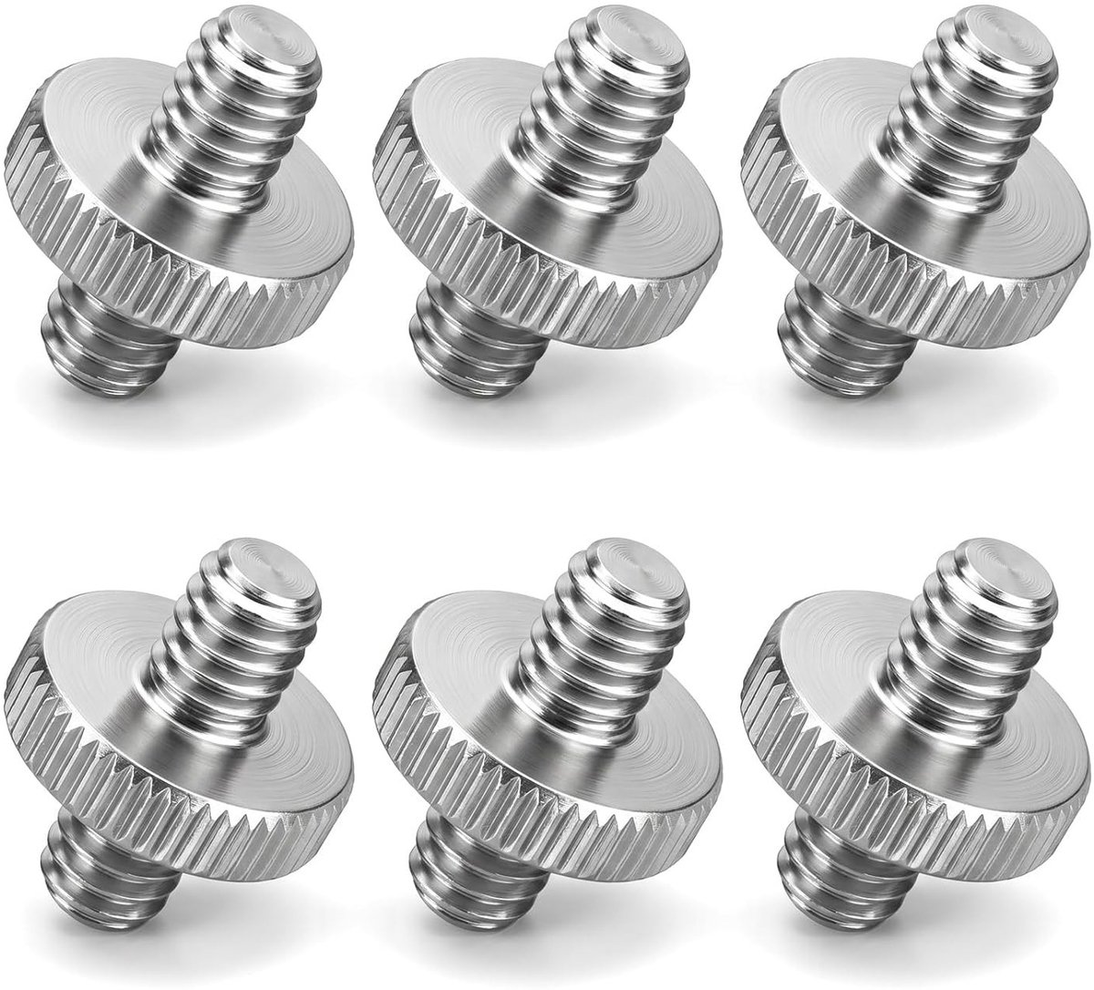 6 Pack 1/4 Inch Schroefadapter voor Statief, Dual Thread Adapter voor Camera, Microfoon en Lamp, Geschikt voor Monitor en Speaker, Zilver