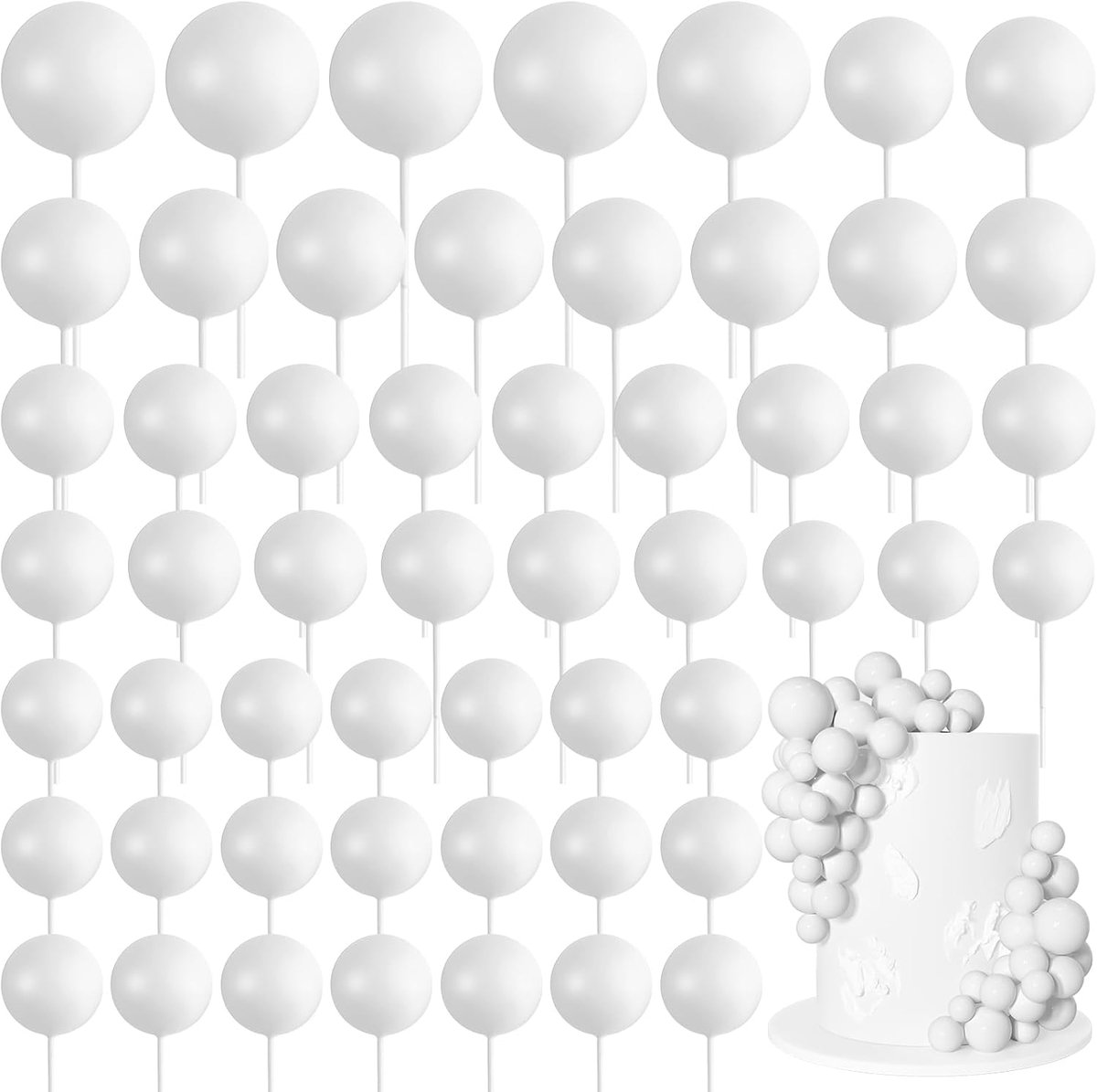 75 stuks witte taartballen, topper decoraties, schuim, cupcaketopper, mini-ballontaarttoppers, plectrums voor taart-decoratie, verjaardagsfeest, bruiloft