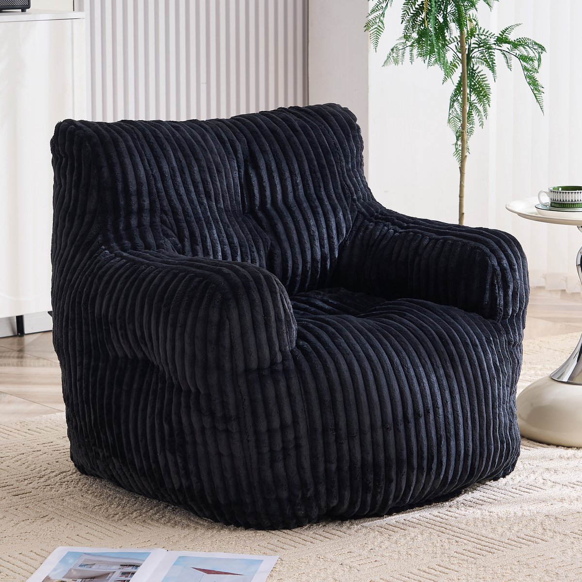 MODFU - Zitzak Fauteuil - Cord - Met Rugleuning - Met Armleuningen - Binnen - Zwart