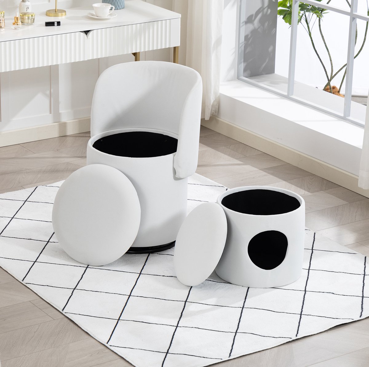 MODFU - Fauteuil - 360 Draaibaar - Opbergvak - Velvet - Wit