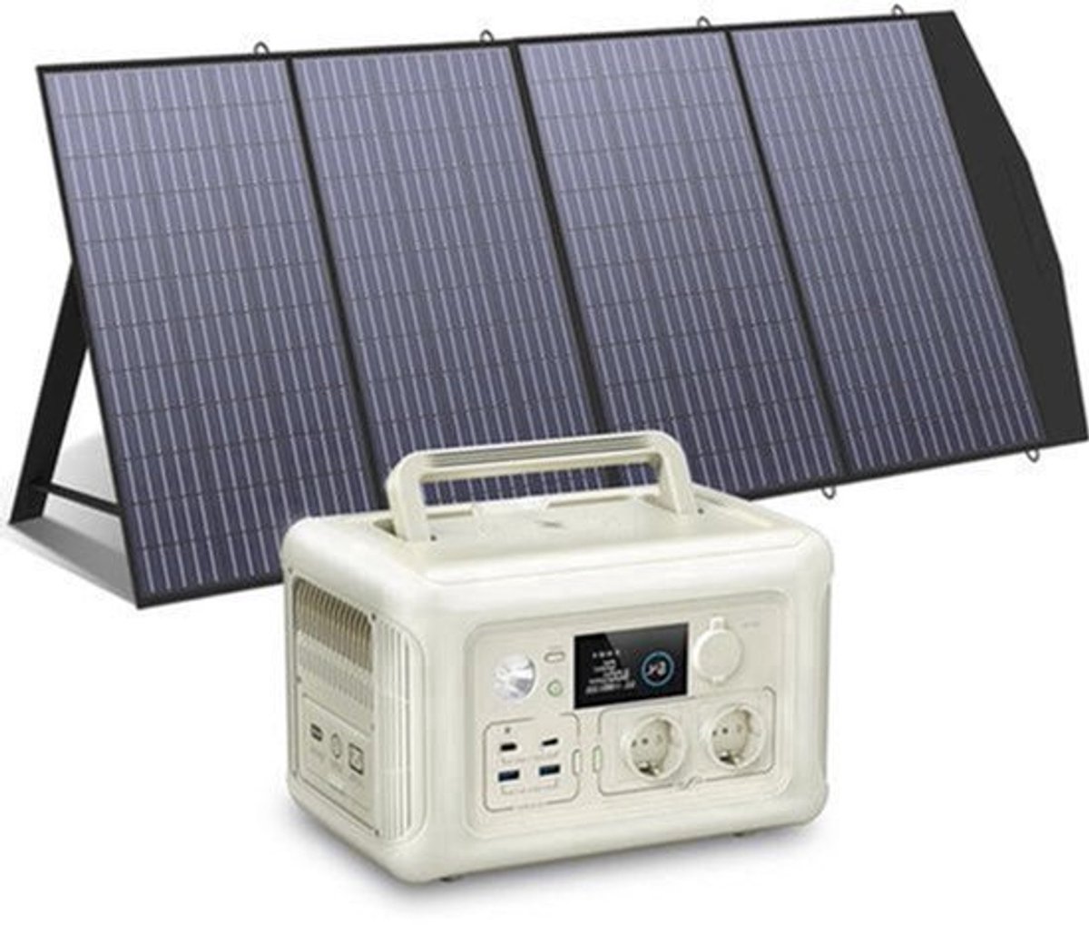 Draagbare Powerstation - Powerbank - Stroomgenerator - Generator - 600W Vermogen – met 200W Zonnepaneel - Generatoren - LiFePO4 Batterij – UPS & MPPT Technologie – Geschikt voor Outdoor & Noodstroomvoorziening