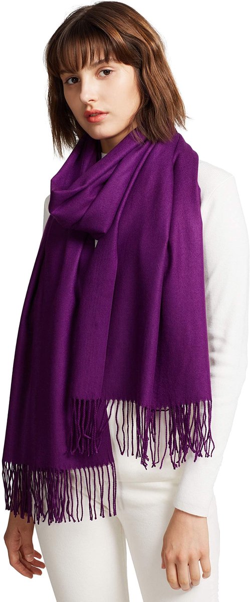 MaaMgic Sjaal Dames Lente met Katoen, 40+ Kleuren Effen & Geruite Pashmina xl Sjaals Stola, paars - ShopVlot