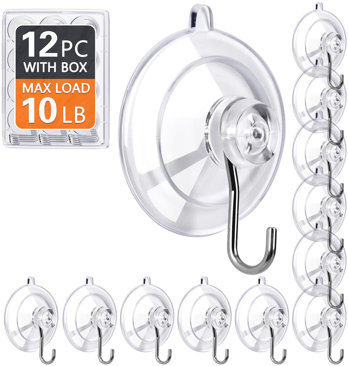 KORCCI Zuighaken, verpakking van 12 stuks, zware doorzichtige zuignaphaken, herbruikbaar en verwijderbaar, 4,5 kg - ShopVlot