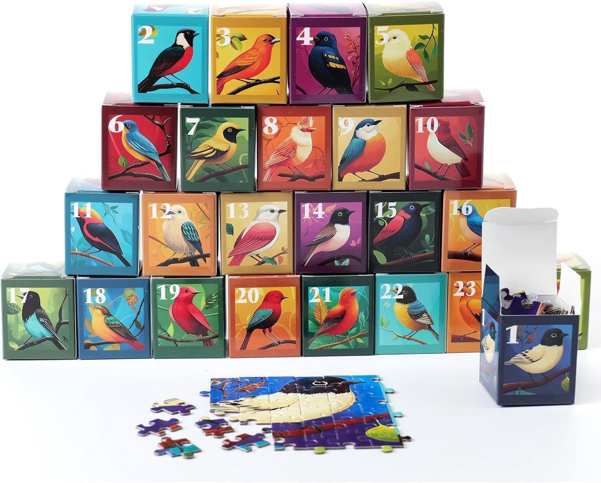 rokt&razo, Vogels, 24 mini-pakket, 1000 stuks dagelijkse puzzels, adventskalender, individuele puzzels, educatieve - ShopVlot