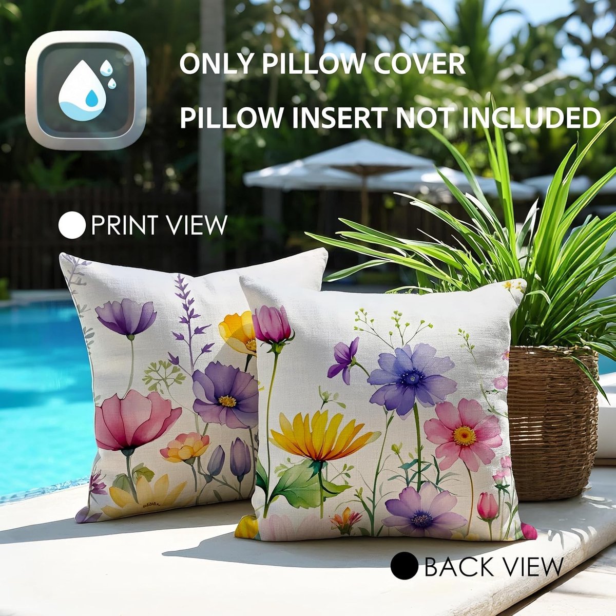 Set van 2 Outdoor Kussens - Paars - 40 x 40 cm - Weerbestendig Kussensloop met Bloemenpatroon - Voor Tuin en Woonkamer