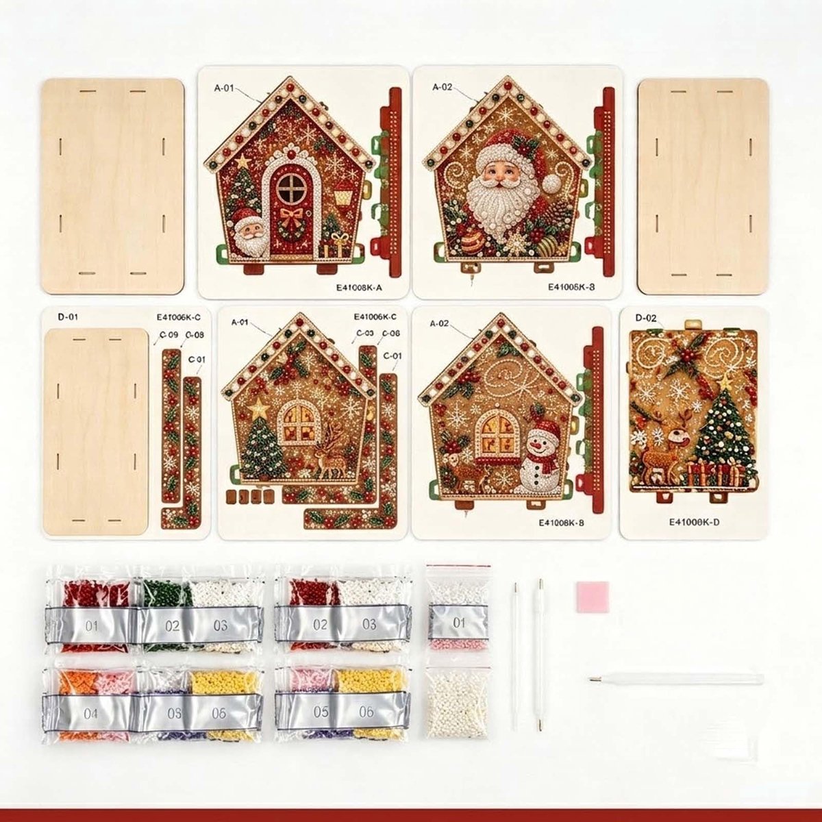 Namajunas - 3D Houten Huis Diamond Painting set - Parels - Diamond Painting Volwassenen & Kinderen - Met Diamond Painting Accesoires - Creatief Knutselen - DIY Knutselpakket - Kerstboomversiering - Kerstversiering Decoratie Binnen - Cadeau - Kerstman – foto 2