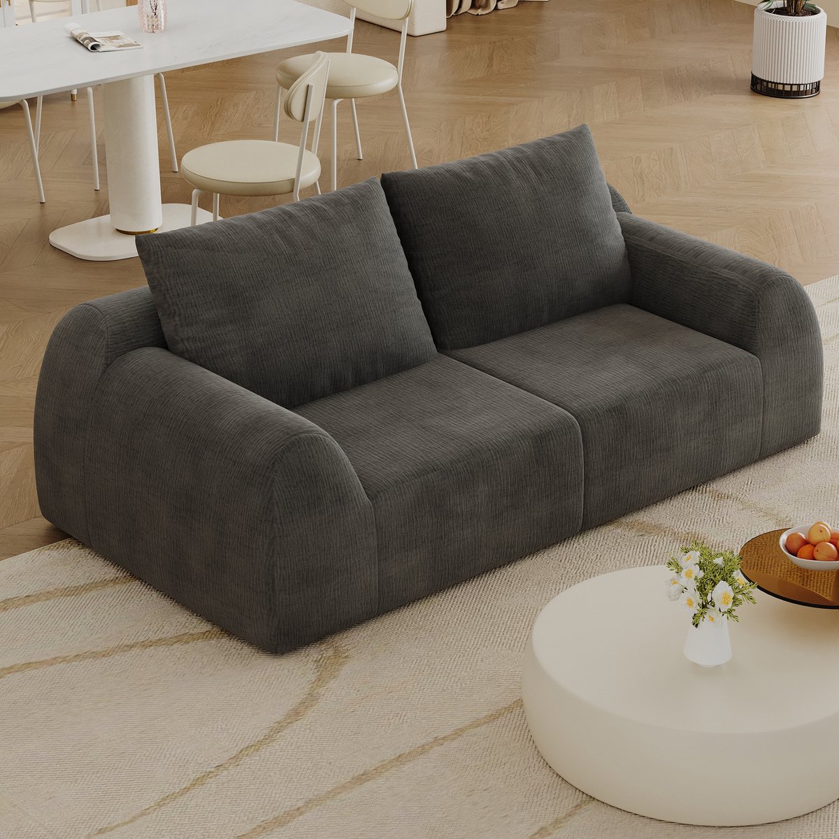 REDOM - Loveseat - Hogeelastische schuimvulling - Zonder montage - Chenille bekleding - Moderne stijl - Woonkamer of slaapkamer - Stof - Donkergrijs - 190 x 95 x 85 cm