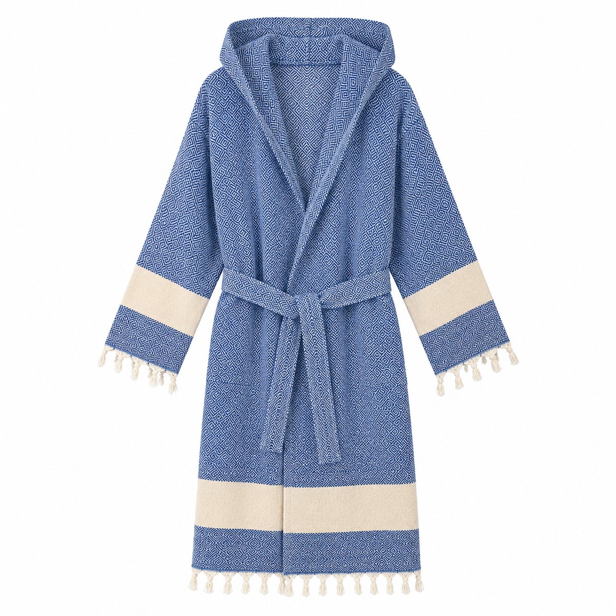 Fabric Box Badjas Dames & Heren – 100% Katoen – Hamam Peshtemal Badjas – Met Capuchon & Sjaalkraag – Franjes – Absorberend & Lichtgewicht – Halflange Badjas – Sauna, Spa & Wellness