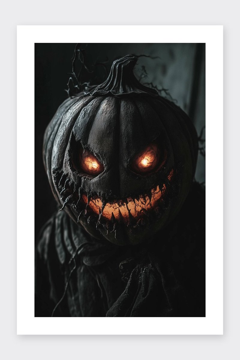 Pompoen Poster - Enge - Halloween - Griezelig - Mysterieus - Horror - Fantasie - posters - formaat 30x40cm - Wanddecoratie - BXS5338KMD - Met kader - passe-partouts stijl
