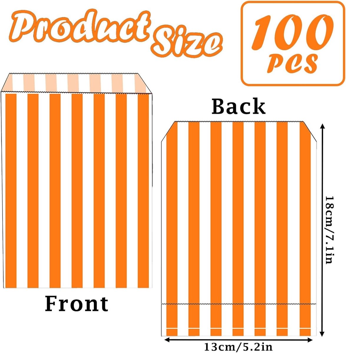 Kleine Gestreepte Snoepzak - Oranje - 5 x 7 inch - Biologisch Afbreekbaar Papier - Voor Snacks en Cadeaus
