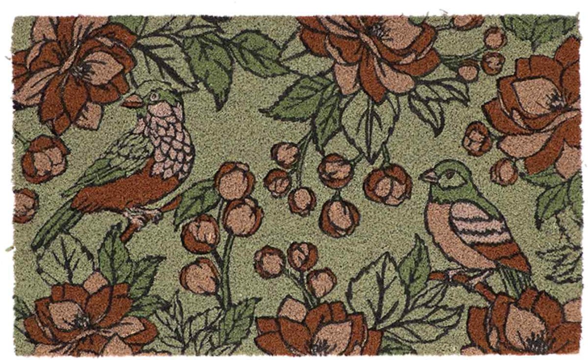 Esschert Design deurmat Vintage Floral Green 75 x 45 cm - kokos groen