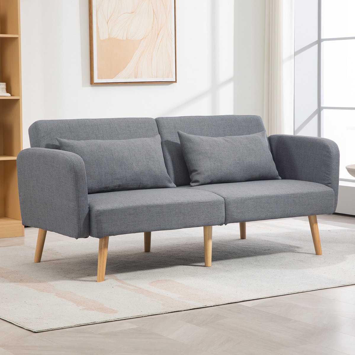 MIVRAY Slaapbank 170 x 83 x 80 cm Verstelbare Rugleuning Met Slaapfunctie Voor Woonkamer En Logeerkamer Polyester Grijs