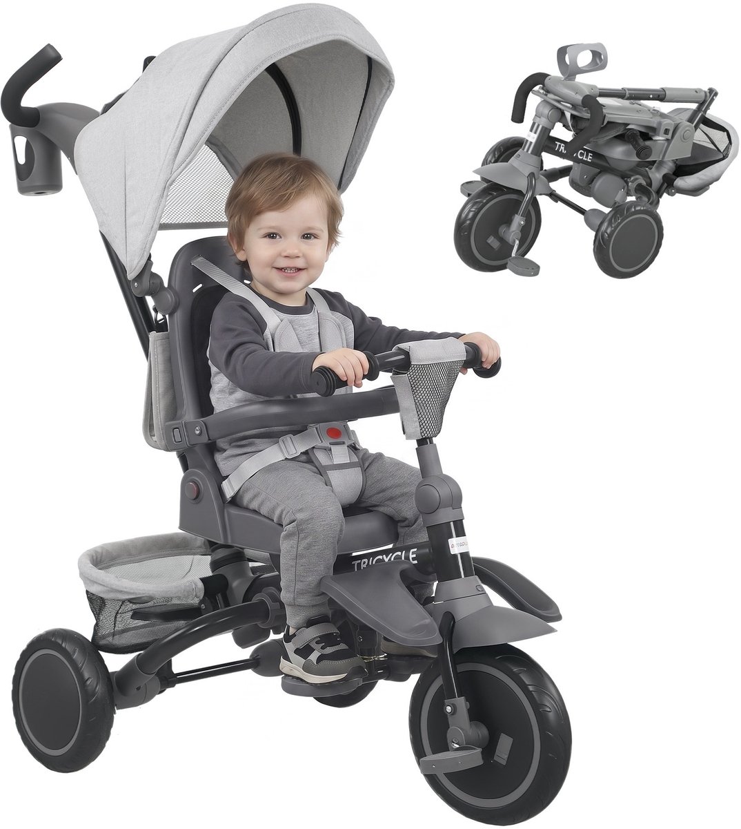 AIYAPLAY Kinderdriewieler Staal, Kunststof 111,5L x 52B x 98H cm Grijs