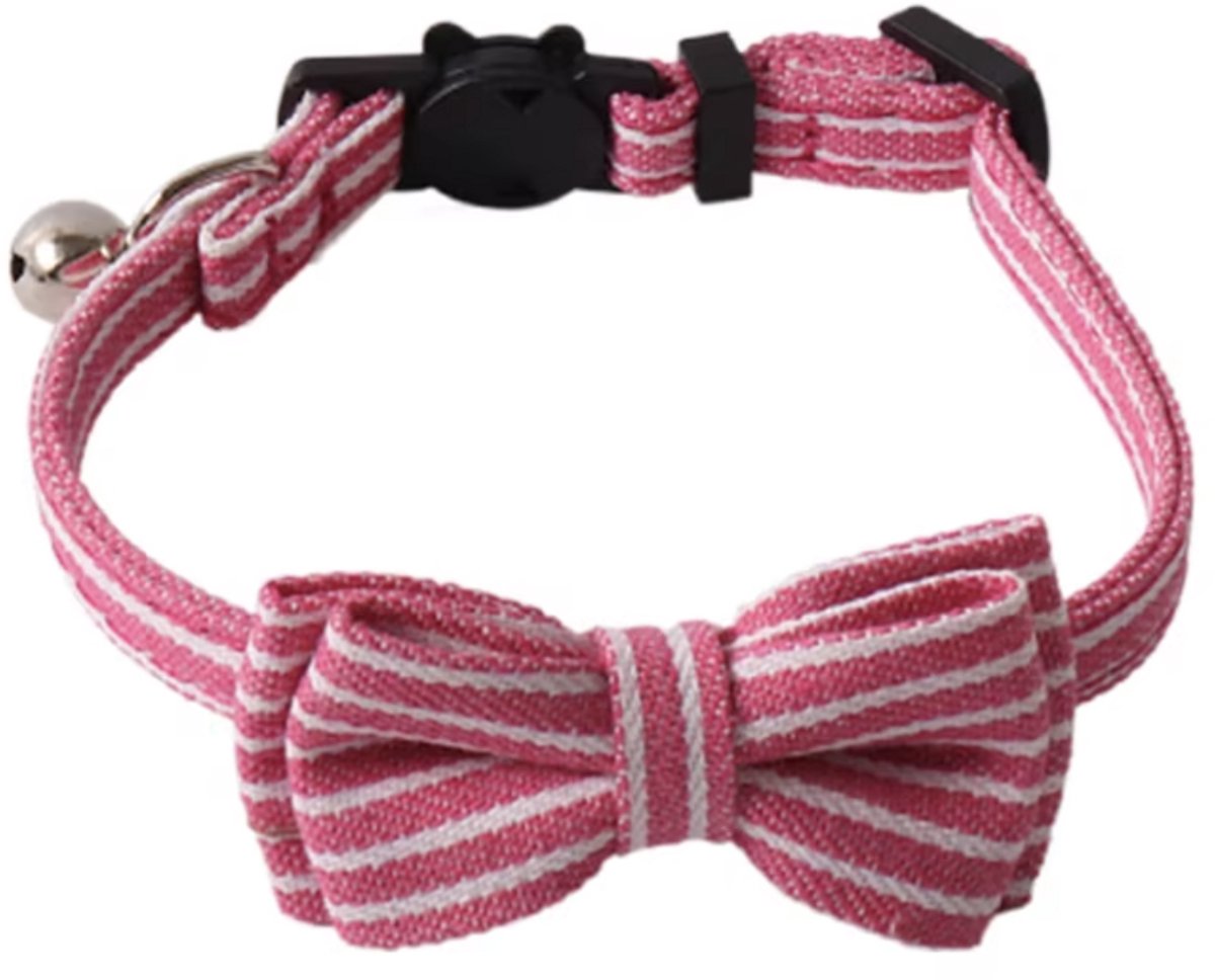 Kattenhalsband met strik Roze Streep (Denim)