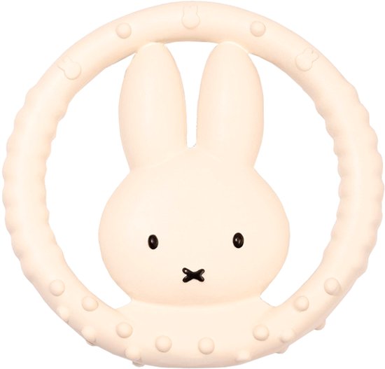 Anneau de dentition Miffy en caoutchouc naturel, couleur crème, avec des picots le long de l'anneau.
