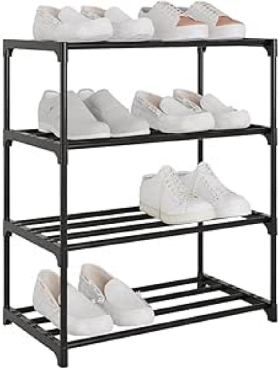 SSTRWGOOD Schoeninzetstukken - Schoenenkast - 4-Lagen Instaprek - Opbergrek voor Schoenen - 44x28x53cm - Demonteerbaar en Eenvoudig te Monteren - Geschikt voor Gang en Kast - Metaal