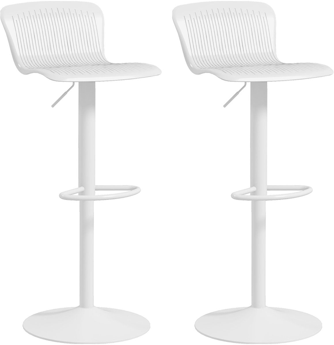Set van twee barstoelen - saloonstoelen - in hoogte verstelbaar - met rugleuning en voetsteun - wit