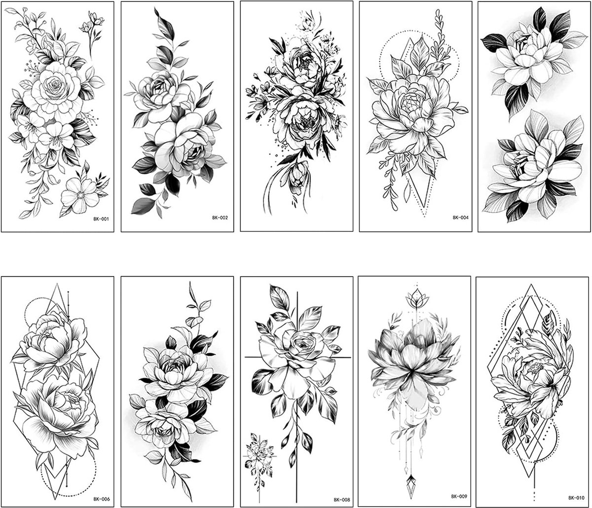 10 Hojas Tatuajes Temporales, Calcomanias Tatuajes de Flores, Tatoos Temporales Adultos y Niños, Tatuaje Temporal Pegatinas de Tatuajes Temporales para Hombres o Mujeres es**