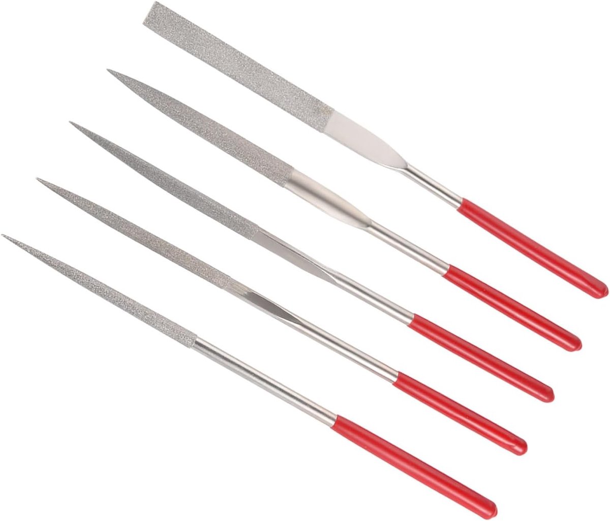 Coated Naaldvijl Set, | 150 Grit 5mm Schacht 180mm Lengte|, Diamond Files Slijpen Tool - (Toepassingen: voor Metaal Glas Steen), 5-Stuks