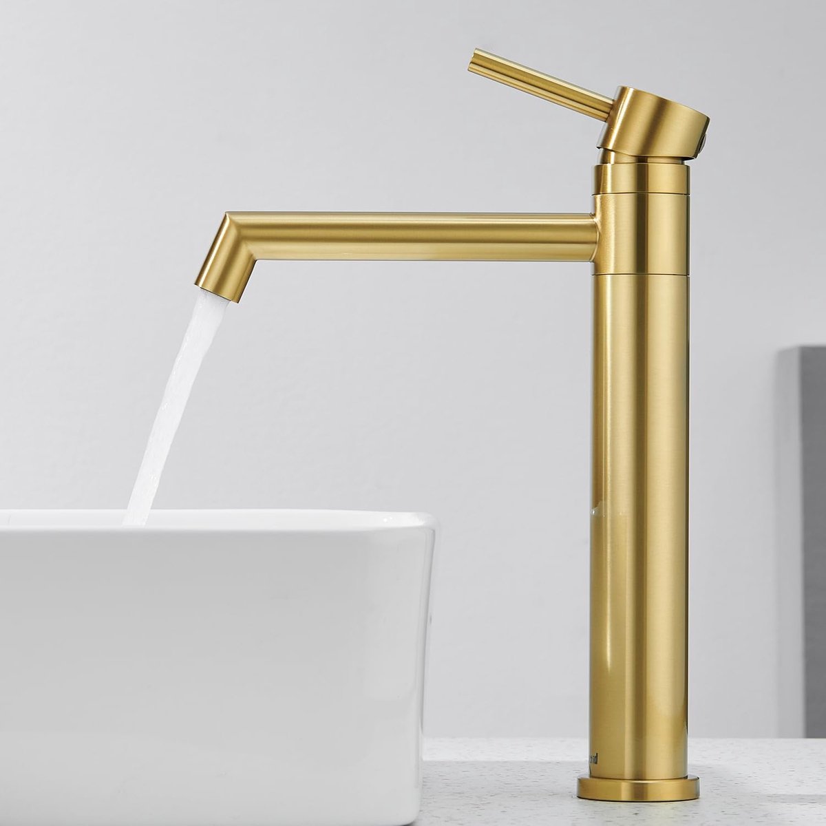 Kraan voor wastafels, goudkleurig, 204 mm, 360 ° draaibaar | Eenhendel van roestvrij staal met afneembare beluchter, koud en warm instelbaar, eenvoudige installatie