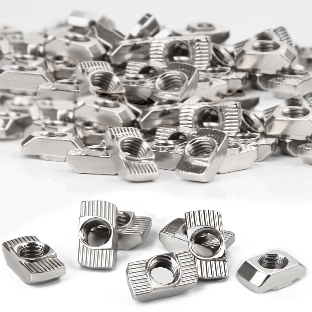 120 stuks Nutensteinen Hamerkopmoer 8mm Nut 8 M6 Schroefdraad 3030 Alu Profiel T-Sleuf Nutmoeren Koolstofstaal Hamermoer voor Aluminiumprofiel Extrusiegleuf Schijven (EU30-M6 ×15,5×8)