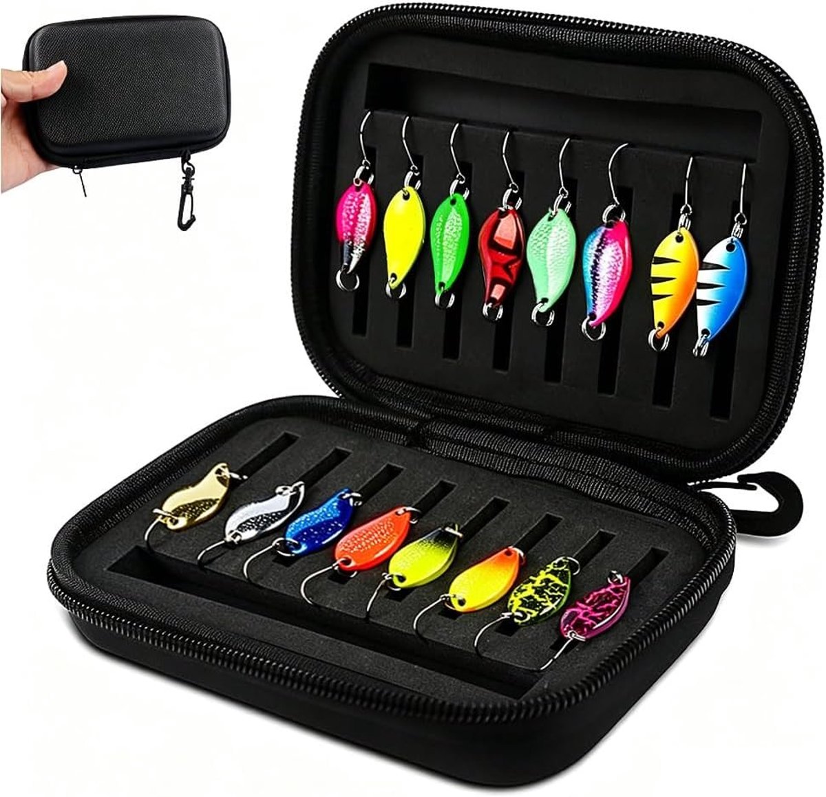 Forellepelset - Assorti - 16-delige Set - Kunstspinner- en Lepelset met Opbergdoos - Voor Vissers
