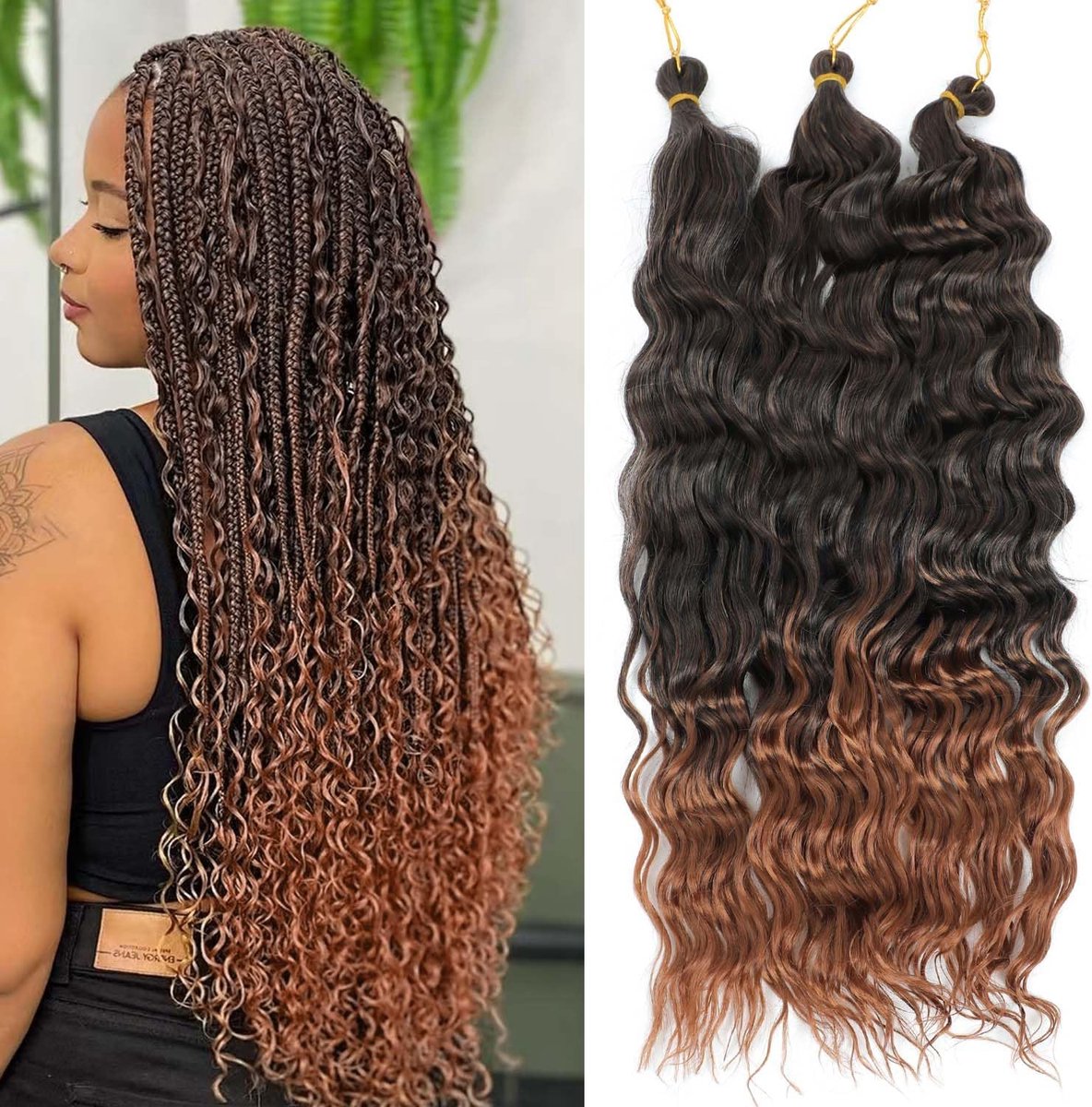 Wave Crochet Hair Deep Wave Braiding Hair Curly Crochet Synthetic Braids Hair Extension for Women (1B/30#, 18Inch 3Packs)