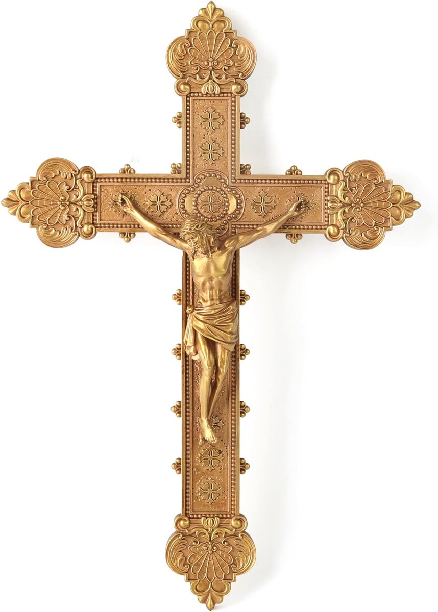 Katholiek kruisbeeld muur kruis, Jezus Christus religieuze woondecoratie, katholiek huwelijksgeschenk, gouden kleur afwerking, 12 "H handgeschilderd door Buildclassic
