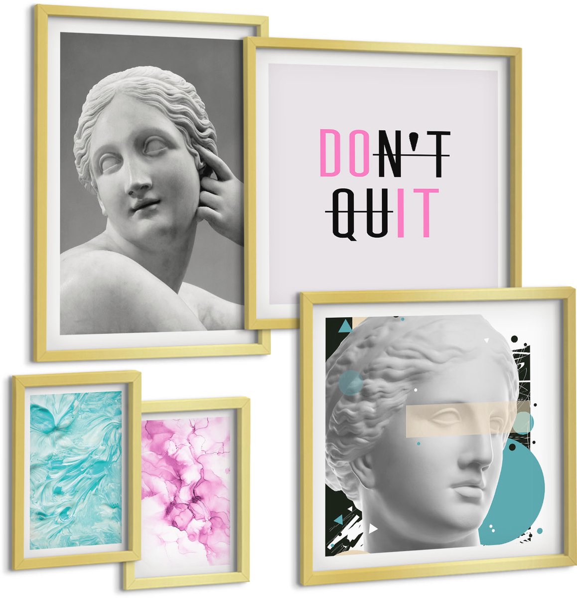 Coloray 5-Delige Schilderij Set - Stijlvolle Decoraties Met Klassieke En Moderne Inspiratie. - 50 x 50 cm, 20 x 30 cm En 40 x 60 cm - Stijlvolle Muurdecoratie - Slaapkamer - Decoratieve Schilderijen