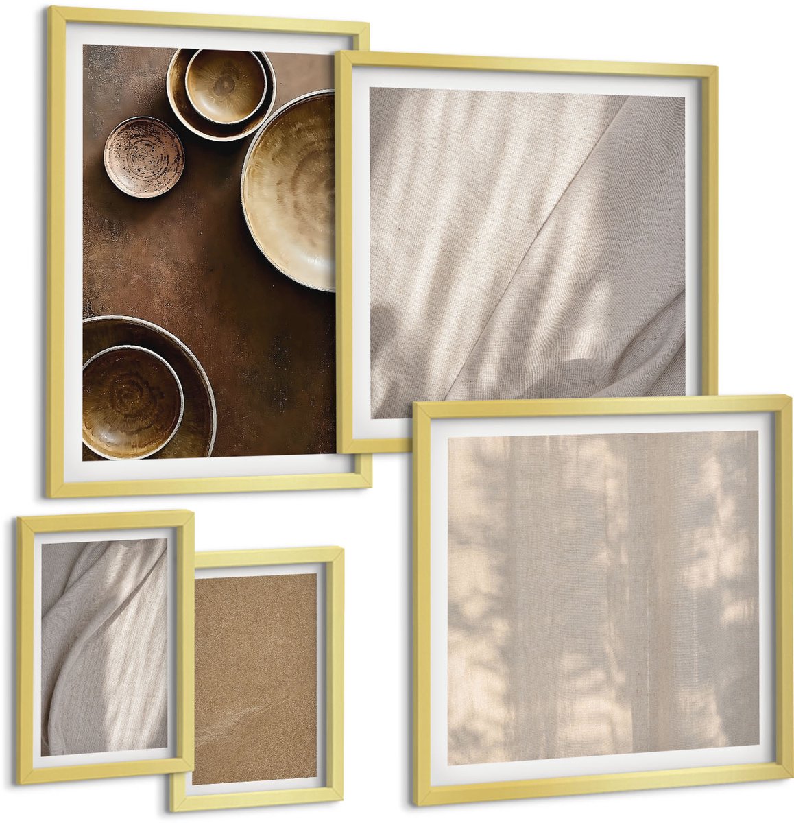 Coloray 5-Delige Schilderij Set - Structuren En Texturen In Een Minimalistische Stijl - 50 x 50 cm, 20 x 30 cm En 40 x 60 cm - Schilderijen Set - Wanddecoratie - Woonkamer - Woonkamer Decoratie