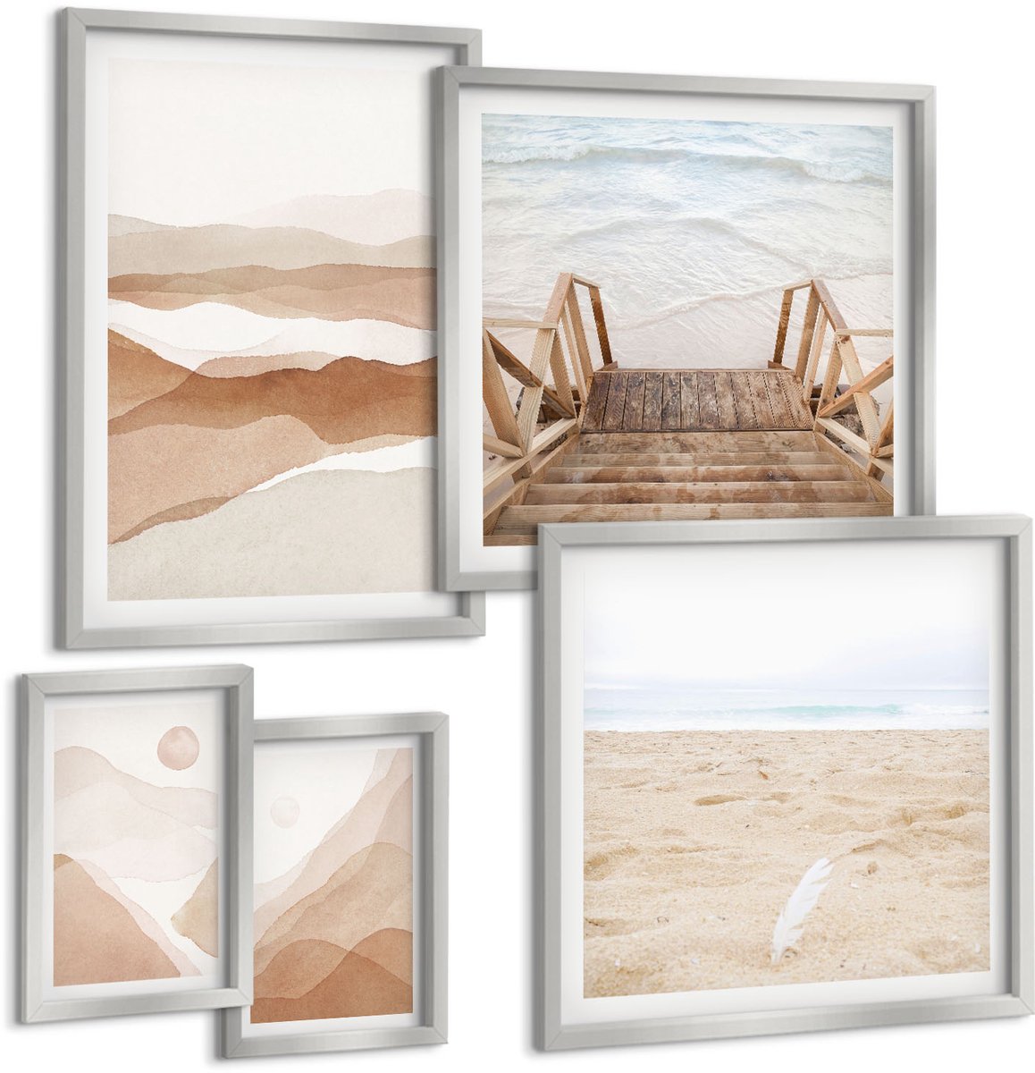Coloray 5-Delige Schilderij Set - Berglandschap Met Een Meer En Een Houten Steiger - 20 x 30 cm - Schilderijen Set - Wanddecoratie - Woonkamer