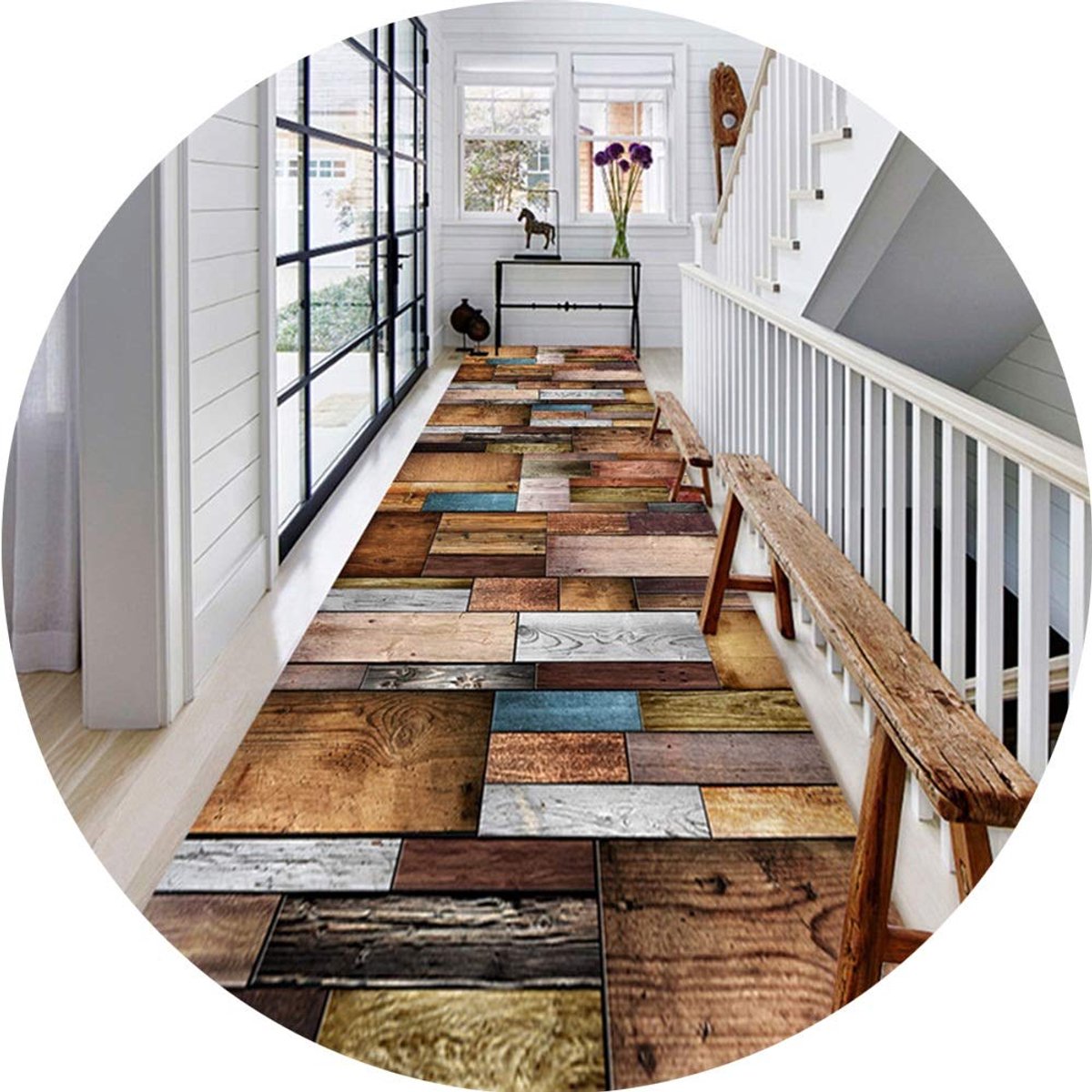 lange loper tapijten voor hal gebied tapijten corridor tapijt 3D imitatie hout ontwerp roestvrij stofdicht snijbaar Scandinavische stijl, meerdere maten (kleur: A, Maat : 0.8x6m)